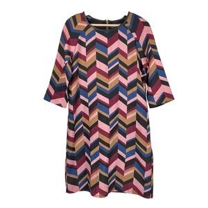 PIT Amsterdam Chevron Shift Dress Womens 6 Multi Color 3/4 Sleeve Mod Geometric
